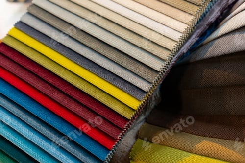 Preview: Tissue catalog. Catalog of multi-colored fabric samples.