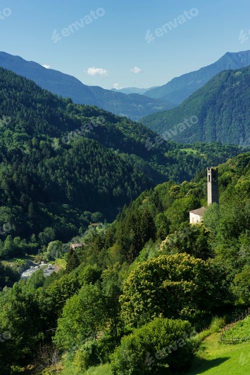 Preview: Mountain landscape at summer alonf the road to Mortirolo pass