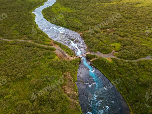 Preview: Aerial drone view of Bruarfoss Waterfall , Iceland