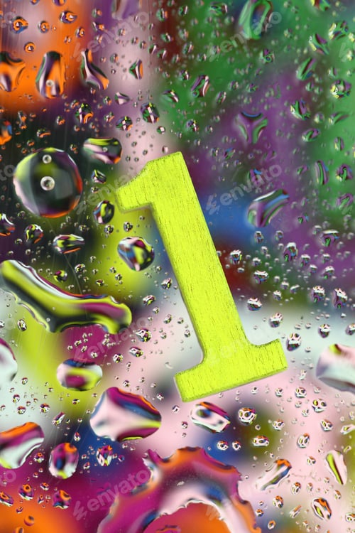 Preview: Number one on abstract colorful drops background