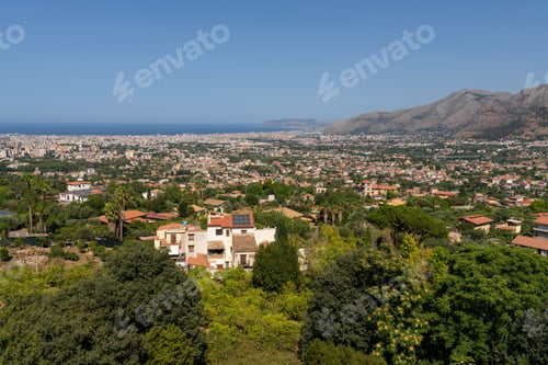 Preview: Panoramic View of Palermo City and Mountains with Lush Greenery