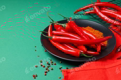 Preview: Concept of hot and spicy ingredients - red hot chili pepper
