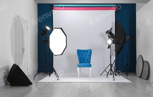 Preview: Photo studio interior with set of professional equipment
