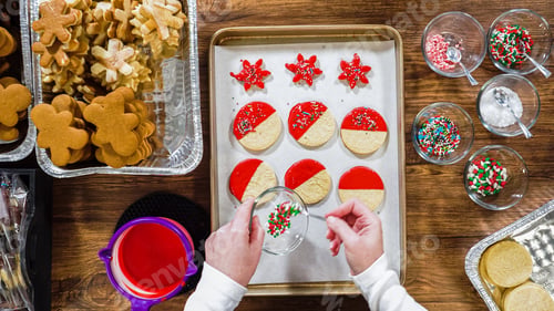 Preview: Snowflake-Shaped Sugar Cookies, Chocolate-Dipped, Pecan Crushed Nuts, Holiday Baking