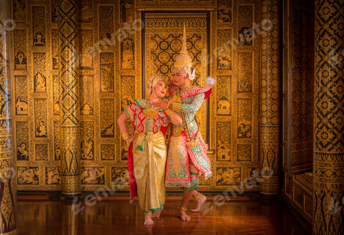 Preview: Khon is art culture Thailand Dancing in masked Tos-sa-kan and Hanuman are fighting in literature Ram