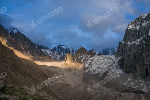 Preview: beautiful scenic view of rocky mountains, Kyrgyzstan, Ala Archa, june 2015