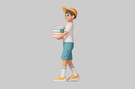Preview: A young boy carrying a stack of books