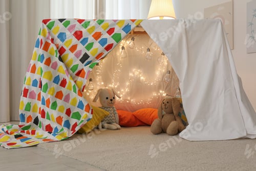 Preview: Play tent decorated with festive lights in modern child's room