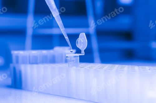 Preview: Synthesis of new vaccine or medicine against coronavirus. Clinical laboratory in process of chemical