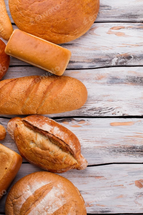 Preview: Different types of bread, top view.