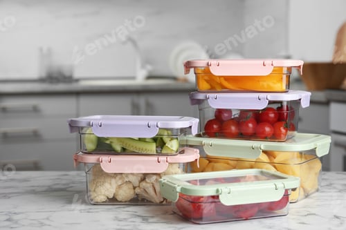 Preview: Boxes with fresh raw vegetables on table in kitchen