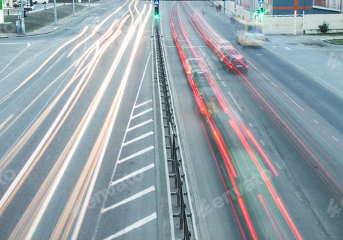 Preview: City roads and moving car with blur light through
