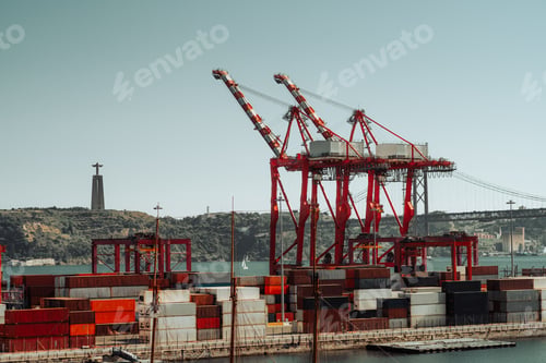 Preview: Container port with red cranes