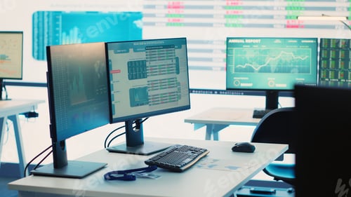 Preview: Multinational company headquarters office with a big data screen