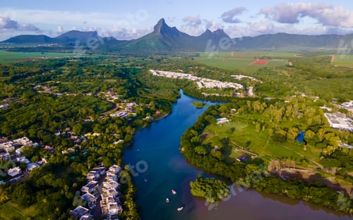 Preview: fishing boats resting at tamarin bay, Mauritius island, indian ocean, africa.