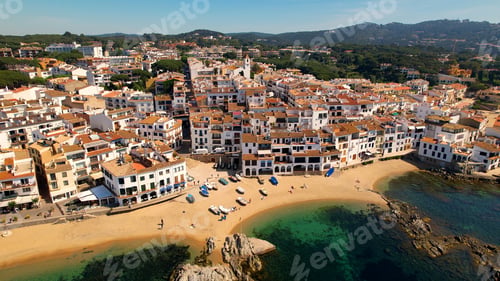 Preview: Aerial view of Costa Brava paradise beach in summer. Calella de Palafrugell village