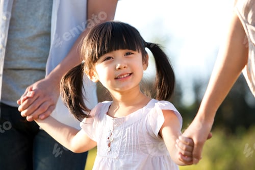 Preview: Young girl with her family in a field