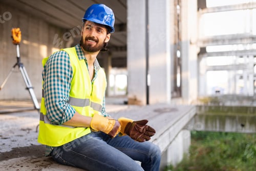 Preview: Portrait of a handsome worker on a construction site