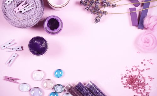 Preview: Lavender Items For Creativity Lie On The Table
