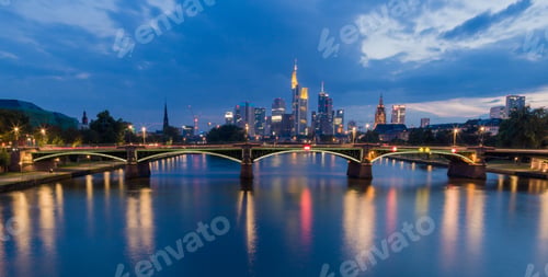 Preview: Frankfurt am Main European financial district Cityscape at night Germany, Hesse, city skyscrapers