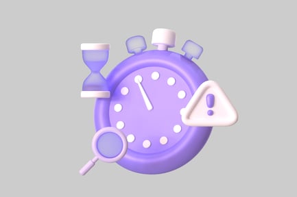 Preview: Purple stopwatch with magnifying glass, hourglass, and triangle