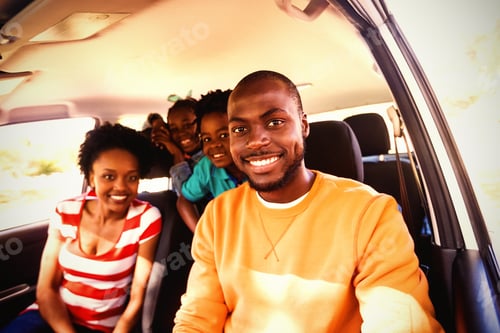 Preview: Happy family sitting in car