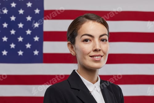 Preview: Smiling Female Leader against American Flag