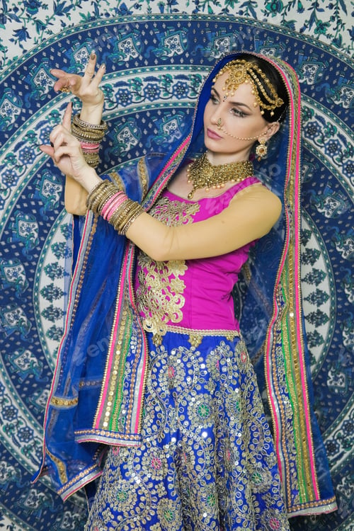 Preview: Woman In Indian Clothes Dancing Belly Dance. Young Beautiful Woman In National Costume Dancing