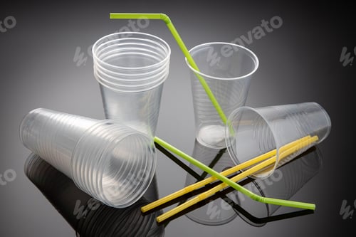 Preview: Set of new empty Plastic cups and straws