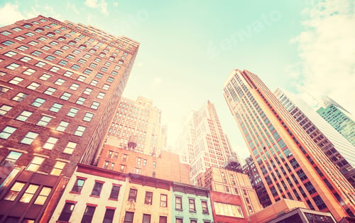Preview: Manhattan buildings at sunset, USA.