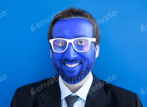 Preview: Portrait Of Adult Man With Colorful Blue Face