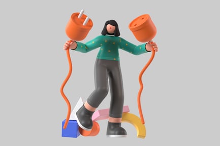 Preview: Cartoon woman holding power plugs