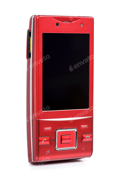 Preview: Red vintage slider phone on white background