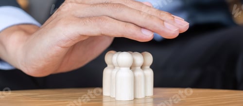 Preview: Businessman hand cover man wooden from crowd of people