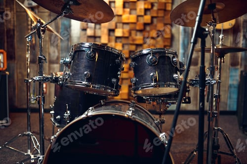 Preview: Drum kit closeup, percussion musical instrument