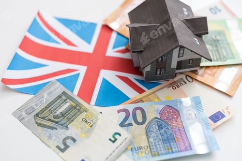 Preview: House over Euro banknotes background