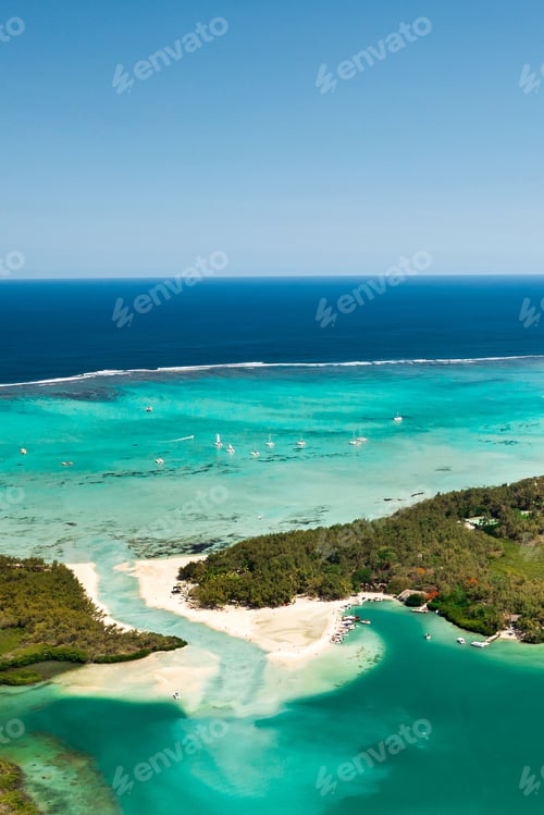 Preview: Top view of the lagoon and coral reef of Mauritius in the Indian Ocean