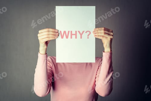 Preview: anonymous woman covering face with white paper sheet
