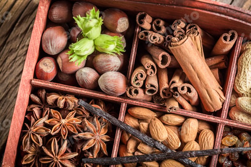 Preview: Various kinds of ingredients and nuts for chocolate