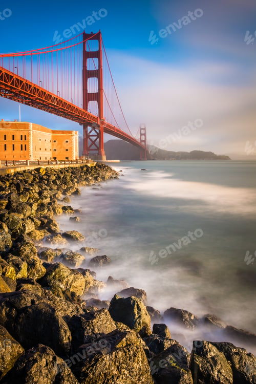 Preview: Long Exposure Of The Golden Gate Bridge, Seen At Sunrise From Fort Point, San Francisco, California.
