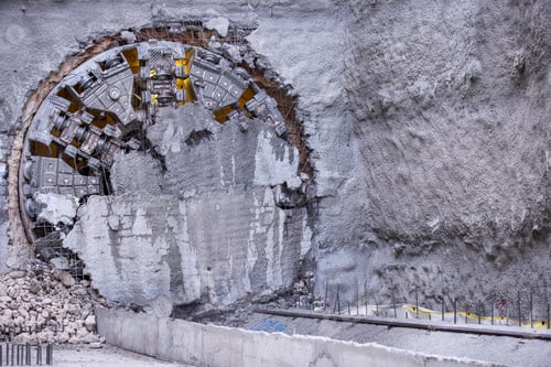 Preview: Tunnel boring machine(TBM) head on display at subway construction site