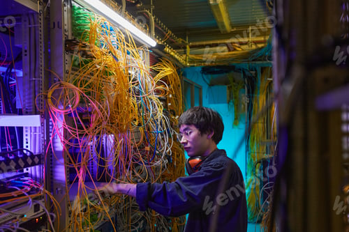 Preview: Young Technician Inspecting Server Room