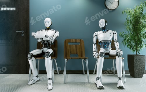 Preview: Robots in a queue for a job interview
