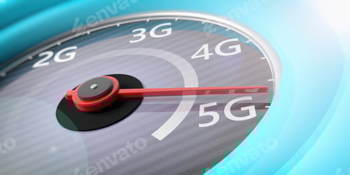 Preview: 5G High speed network connection. Reaching 5g, speedometer closeup view. 3d illustration