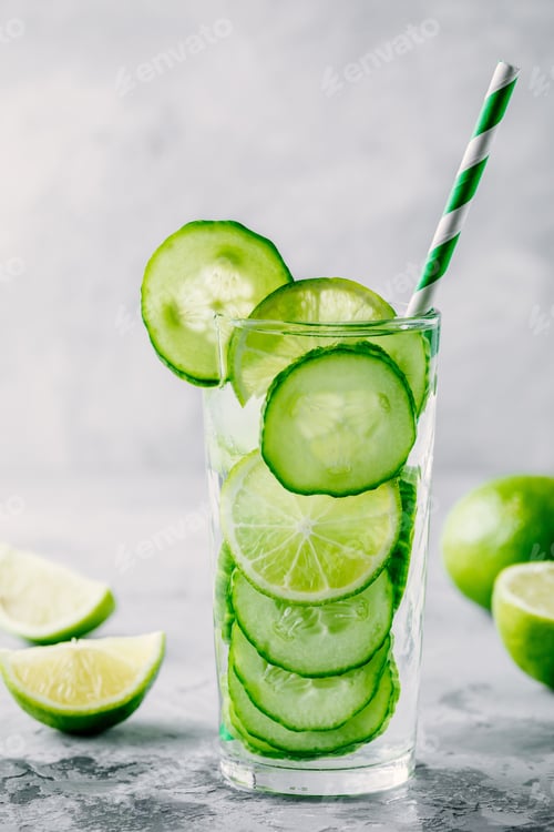 Preview: Cucumber and Lime Slices in Water Glass