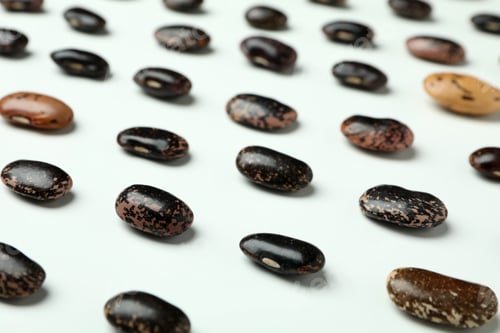Preview: Flat lay composition with black beans on white background