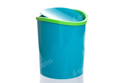 Preview: trash can of blue color with a lid made of plastic on a white isolated background