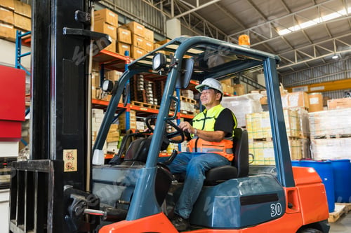 Preview: warehouse worker man forklift driver staff working. asian male factory cargo shipping worker