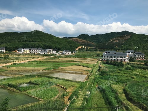 Preview: exotic landscape. Chinese landscape. farming. garden. green. Hills. Summer. rice fields