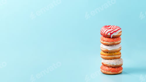 Preview: Stack of donuts on blue background with copy space